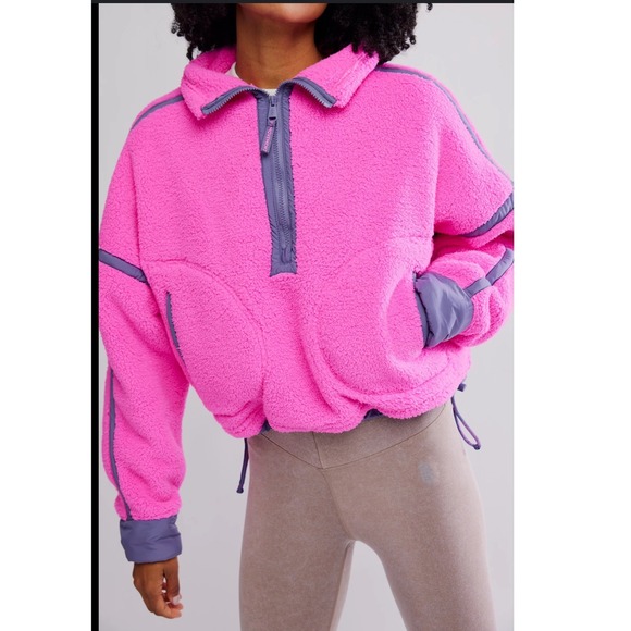 Free People Tops - Free People Movement Mountain High Fleece Half Zip Fuchsia Flirt Size SP